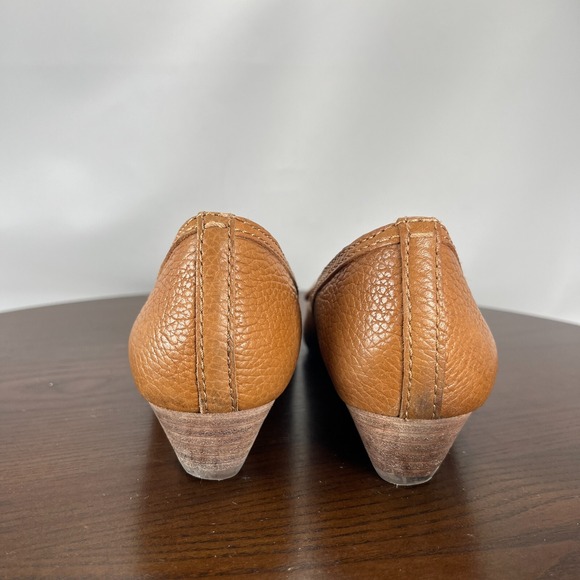 Tory Burch Shoes Women's 6.5M Brown Pebbled Leather Peep Toe Pump Wedge 11128602 - Picture 6 of 16